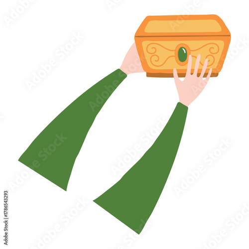 One of three kings hands with gift of frankincense isolated on transparent background. Hand drawn flat vector illustration. Epiphany, Three Kings Day, Christmas design element, holiday clip art