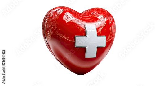 Symbol of Vitality: A vibrant, red heart adorned with a white cross, representing health, care, and the essential life force of well-being.