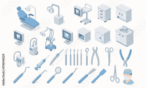 Isometric Dental Equipment Set – Professional Dentist Tools and Instruments
