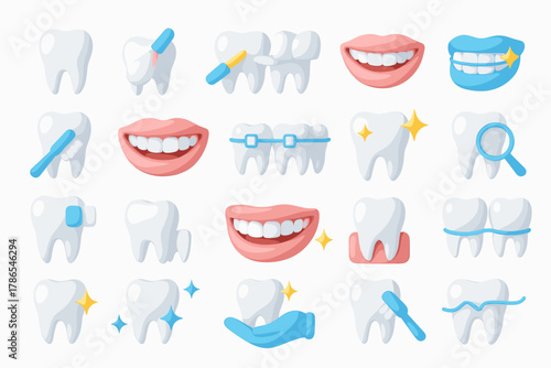 Dental Health and Hygiene Icons – Clean Teeth and Smile Care Set