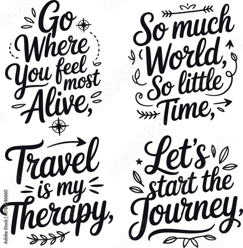 Wanderlust inspirational quotes typography set travel adventure