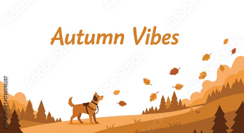 Chihuahua dog enjoying a windy autumn day with falling leaves and warm orange hues