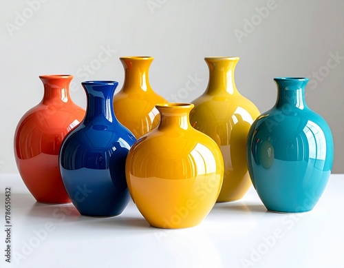 Vibrant Glazed Ceramic Vases in Primary and Secondary Colors