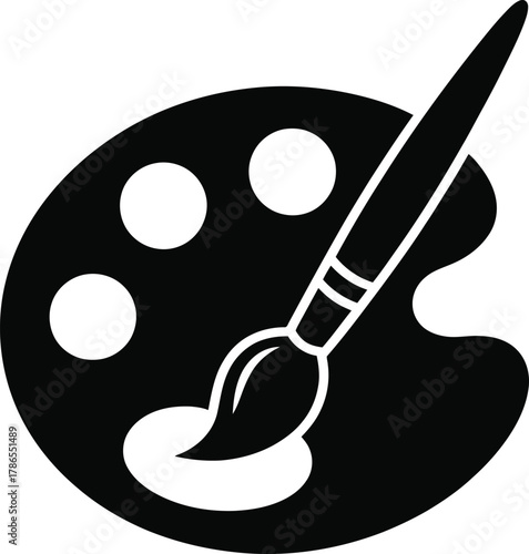 Creative art icon: palette and brush for painting and design