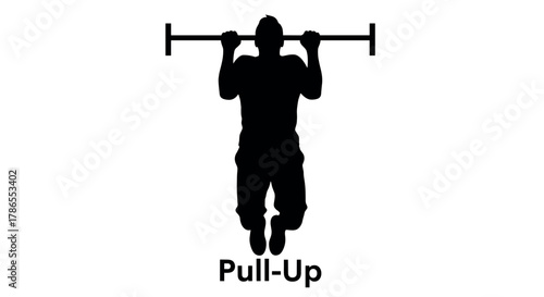 Silhouette of a male performing a pull-up on a horizontal bar, showcasing strength and fitness in a minimalist style.