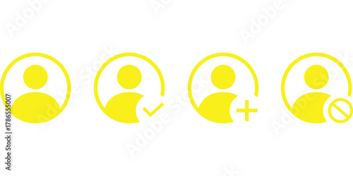 Four Yellow User Profile Icons With Different Symbols Isolated On Transparent Background