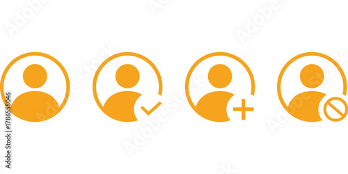 Four Orange User Profile Icons With Different Symbols Isolated On Transparent Background