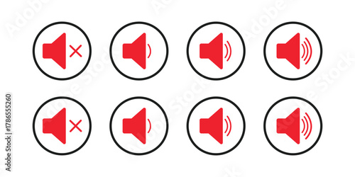 Red Speaker Volume Icons Set sound mute Isolated On Transparent Background