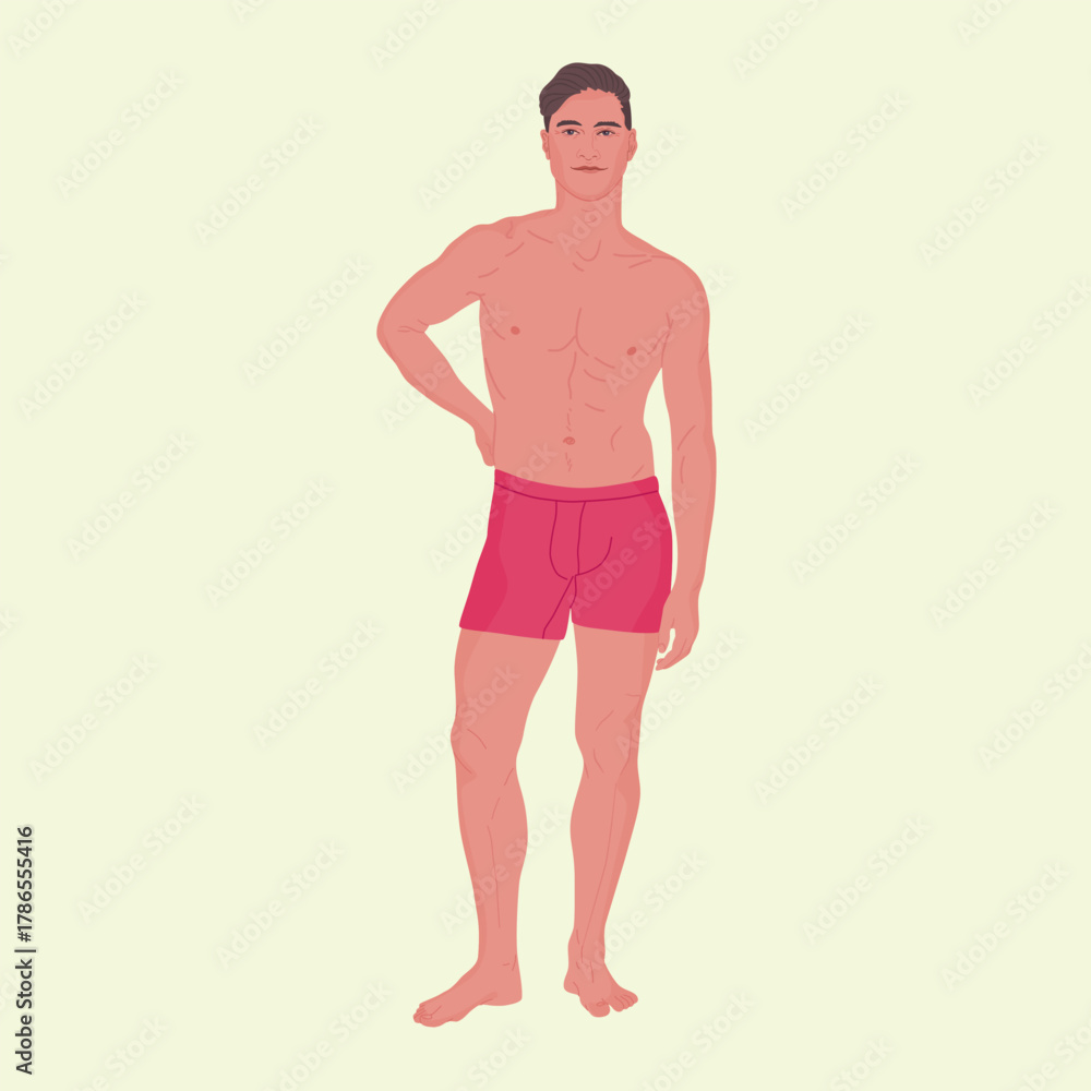 Fototapeta premium Handsome man standing full height. Confident guy in fashion underwear. Slender male figure.