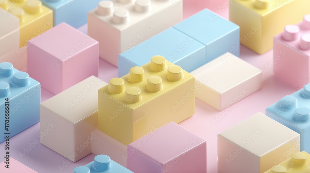 Obraz premium Colorful building blocks arranged on a soft pink surface