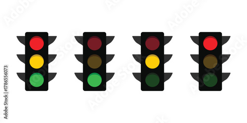 Four traffic lights with different light combinations Isolated On Transparent Background
