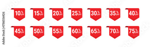 Red Sale Discount Tags With Percentage Off vector illustration Isolated On Transparent Background