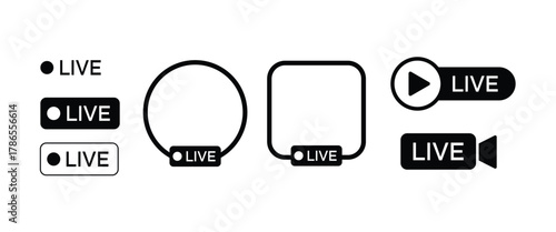 Black Live Streaming Icons and Frames video broadcast Isolated On Transparent Background