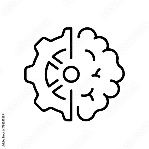 Brain gear vector icon. editable line icon in outline style for technology, innovation