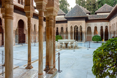 Court of Lions in Nasrid palace of Alhambra, Granada, Spain
