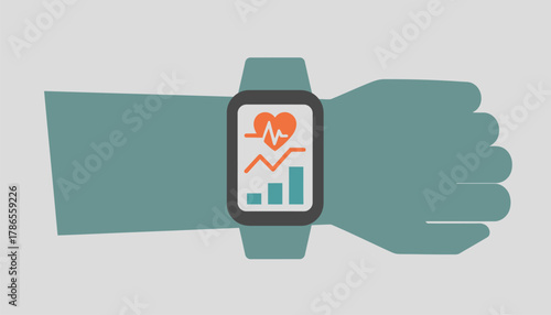 An advanced fitness tracker worn on a users wrist displaying live heart rate data and workout summaries in a vibrant app interface.