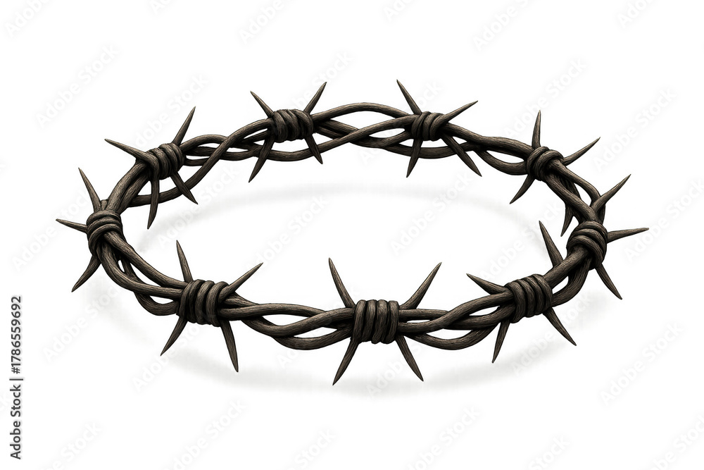 Fototapeta premium Crown of thorns depicting religious anguish, sacrifice, and jesus christ's crucifixion, made of barbed wire, on a transparent background