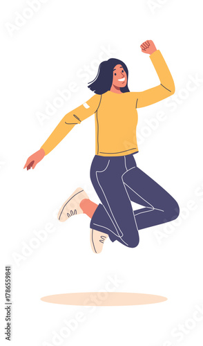 Happy overjoyed woman jumping high