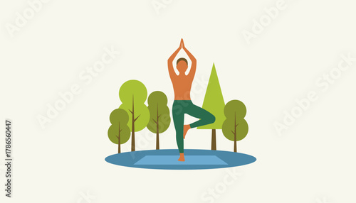 A person practicing yoga outdoors surrounded by trees emphasizing the importance of physical activity for mental health.