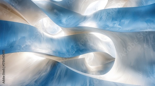 3D render of abstract background with blue paper curves, close - up, low - angle view, minimal concept
