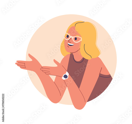 Smart woman talking round frame