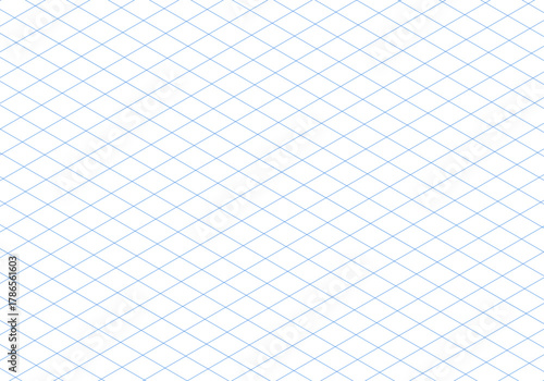 Blue line guides. Mathematic typography pattern for making notebooks production for education, school. Blue isometric grid, squared grid. Notebook sheet blank. Printable 3d perspective backdrop.