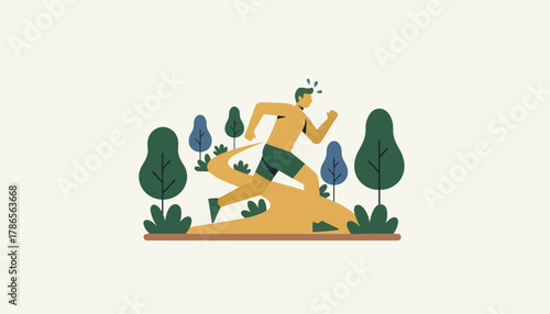 A fitness enthusiast uses a wooded path for interval training visibly pushing their limits amid the serene natural surroundings.