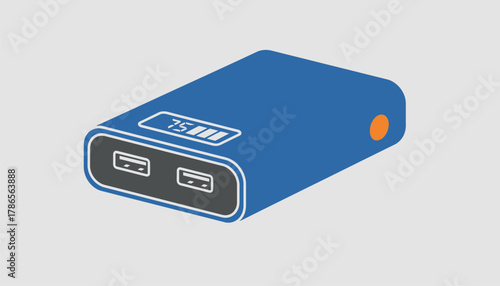 A compact portable power bank featuring multiple USB ports and an LED display for battery level monitoring.
