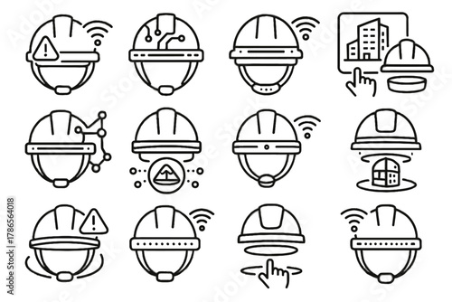 Building vector safety predictive smart connected helmet icon icons led floating