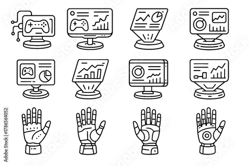 Statistics smart interactive device icon holographic gaming monitoring ai sets tracker vector