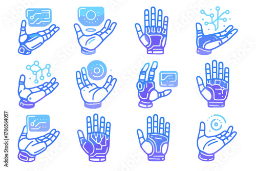 Palm vector hand predictive ai interactive robotic floating icon futuristic lab