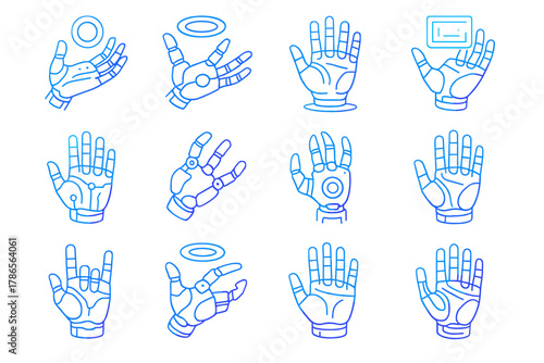 Robotic glove floating hands manipulator vector hand futuristic icon holographic lab predictive