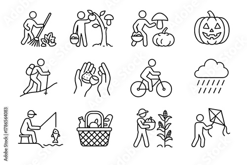 Hunting cycling autumn vector harvesting leaf picking icon rainy icons carving kite