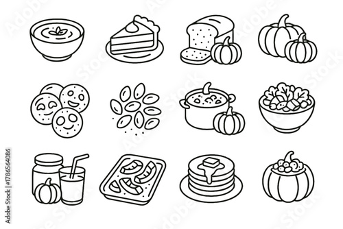 Salad vector stew jam cooking icon seeds pumpkin stuffed pancakes roasted