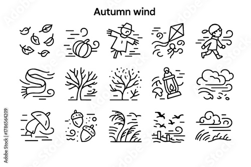 Icons clouds icon swirling vector wind falling bending kite mushroom gusty seasonal