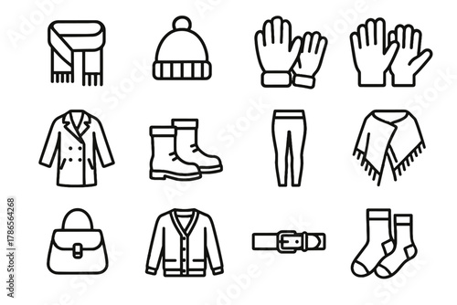 Coat belt vector icon hat icons scarf autumn leggings cardigan boots gloves