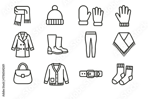 Sweater belt icon bag mittens scarf cardigan hat socks gloves autumn icons