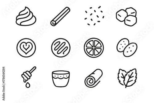 Sugar sprinkle drink curl cream lemon mint stick marshmallows vector hot icon