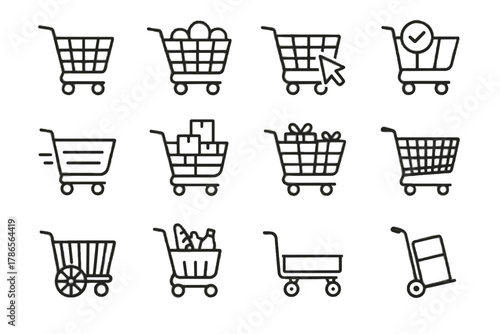 Online full vector rolling icon icons shopping groceries gifts cart foldable empty