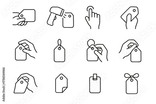 Icon pulling tag vector pinching tapping folding tying clipping interaction icons hanging