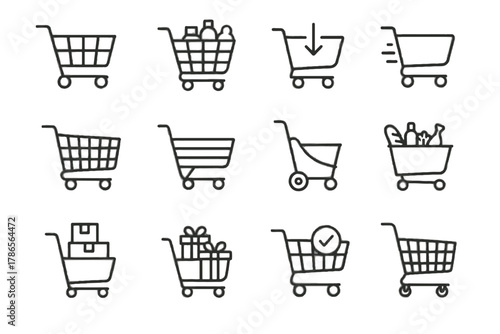 Shopping boxes empty cart icons groceries icon gifts full vector trolley