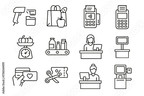Coupon receipt icons cart products weighing items customer use icon checkout vector