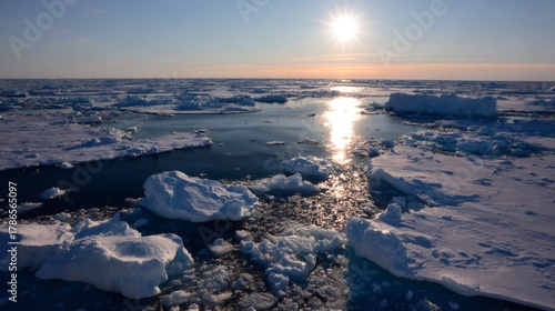Wallpaper Mural Arctic sea ice melting under bright evening sun, showing climate change impact and global warming effects Torontodigital.ca