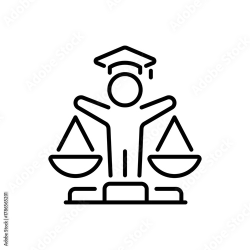 Justice vector icon. editable line icon showing scales and lawyer theme