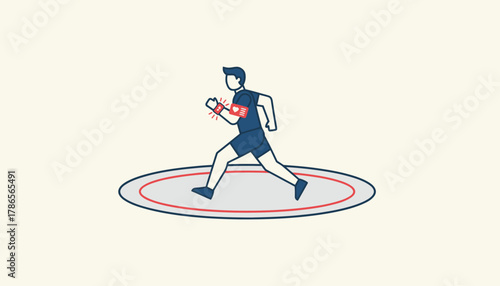 A runner trains on a track wearing a smarch that tracks their heart rate and pacing during interval sprints.