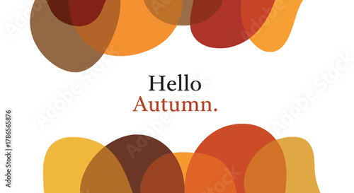 Abstract flowing organic shapes in warm autumn colors with hello autumn text overlay