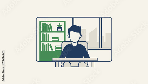 A participant using virtual backgrounds to obscure personal space making the setting appear more professional.