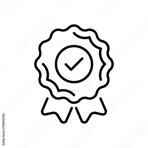 Award badge vector icon, editable line icon, outline design, certificate symbol