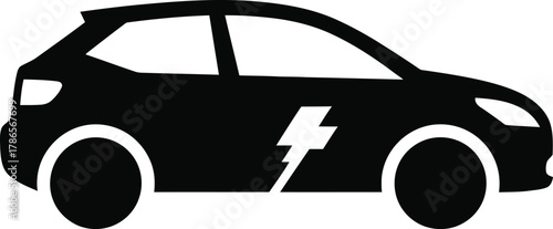 Black Silhouette of Electric Car with Lightning Bolt Symbol electric vehicle automobile