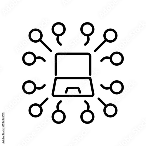 Network vector icon. editable line icon in outline style with connected computer symbols